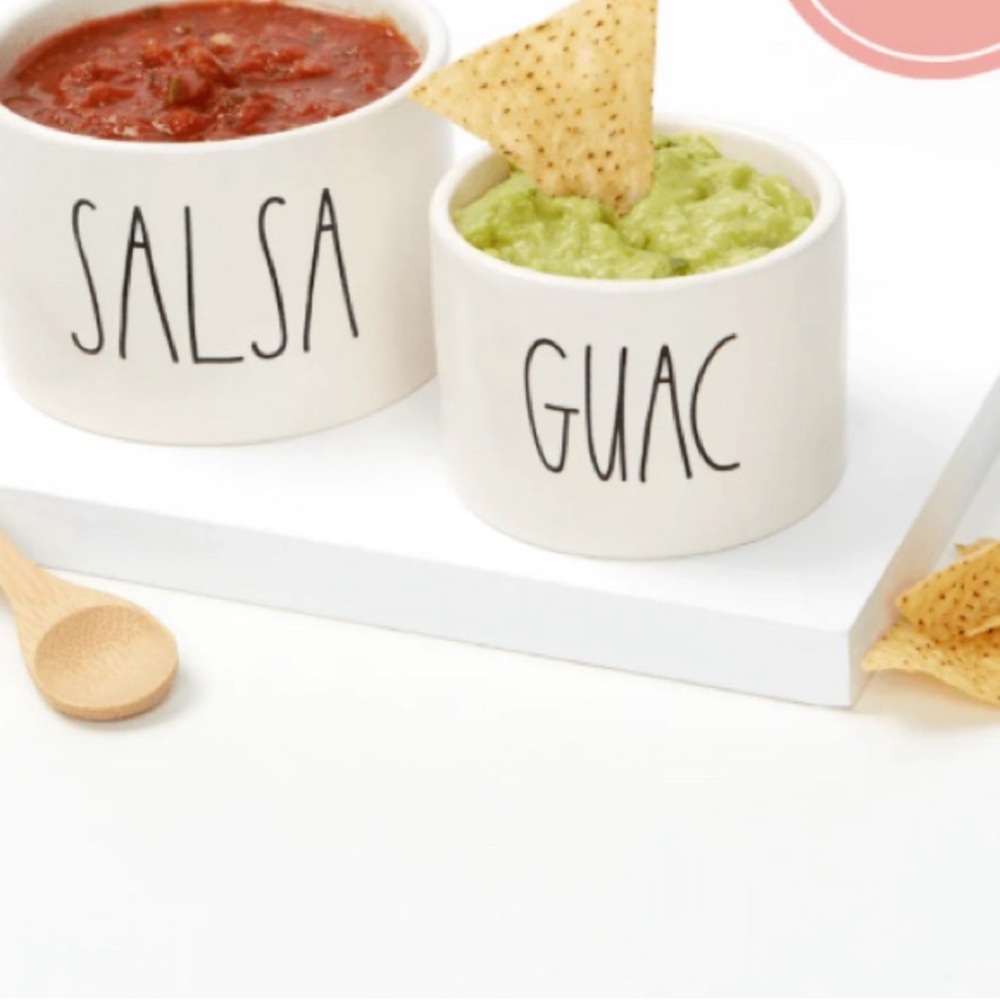 RAE DUNN Artisan Collection Salsa & Guac Bowl Serving Set with 2 Bamboo Spoons - Picture 6 of 9